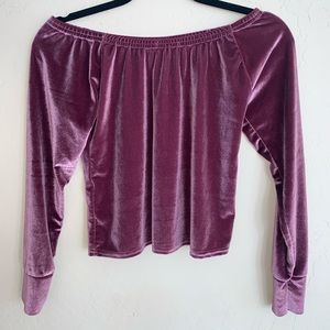 NastyGal Velour Off The Shoulder Long Sleeve Shirt
